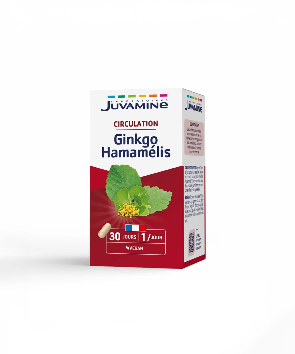 Ginkgo Hamamélis - Circulation 30 gélules d'origine végétale | Juvamine