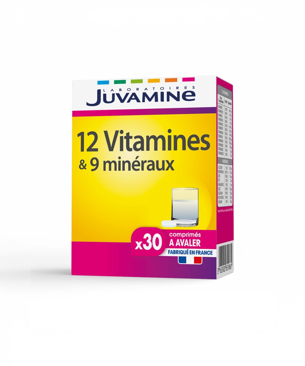 12 Vitamines + 9 Minéraux - Énergie 30 comprimés à avaler | Juvamine