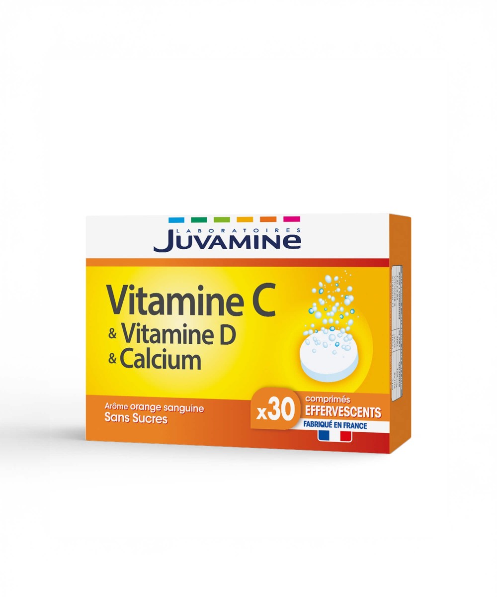 Vitamine C + D + Calcium - Immunité et Ossature, 30 comprimés | Juvamine