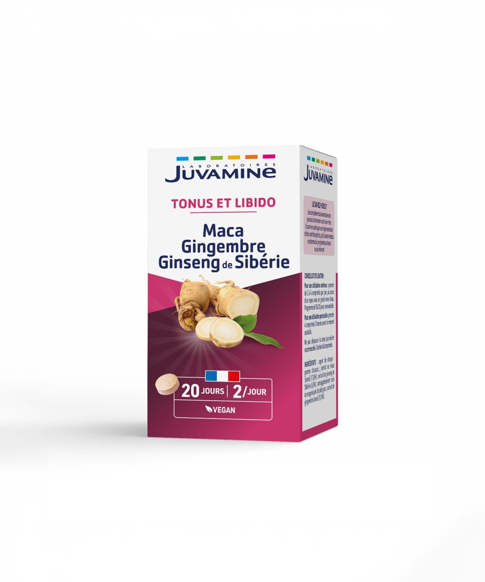 Maca Gingembre Ginseng de Sibérie - Tonus et libido - 40 comprimés | Juvamine
